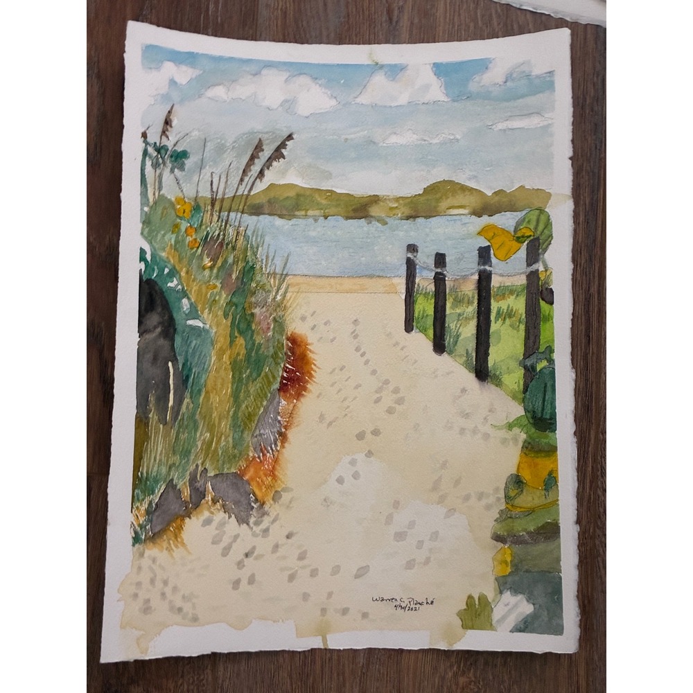 Going to the Beach #4 Original Watercolor Signed Warren C Plauché 11x15 Art